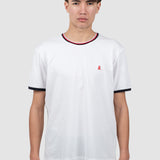 Tricou bărbați alb cu guler contrast roșu