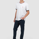 Tricou bărbați alb cu guler contrast roșu