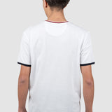 Tricou bărbați alb cu guler contrast roșu