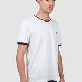 Tricou bărbați alb cu guler contrast roșu