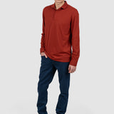 Bluză polo bărbați cu mânecă lungă, cărămiziu