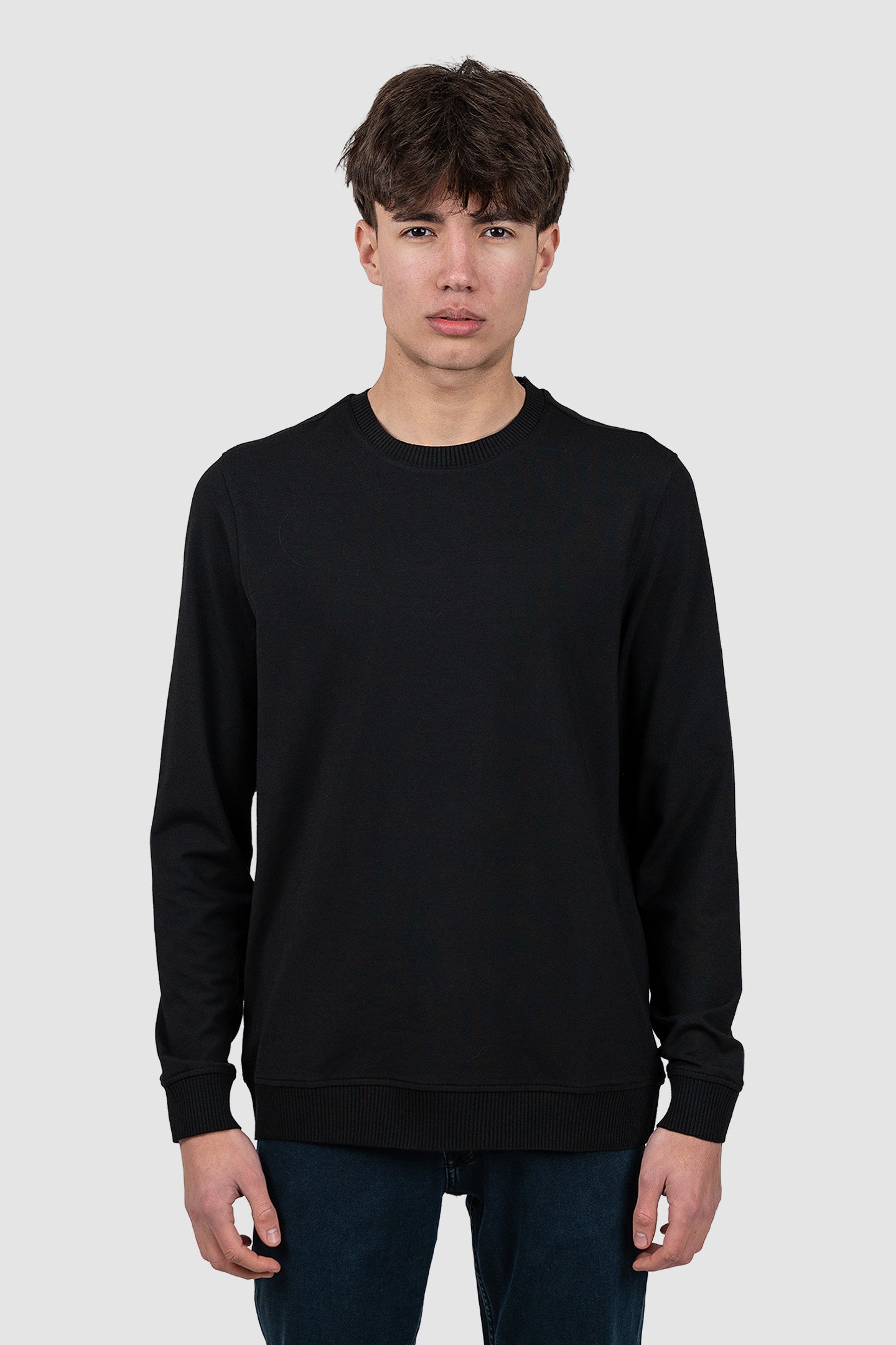 Bluză bărbați crew neck cu manșete rib, culori închise