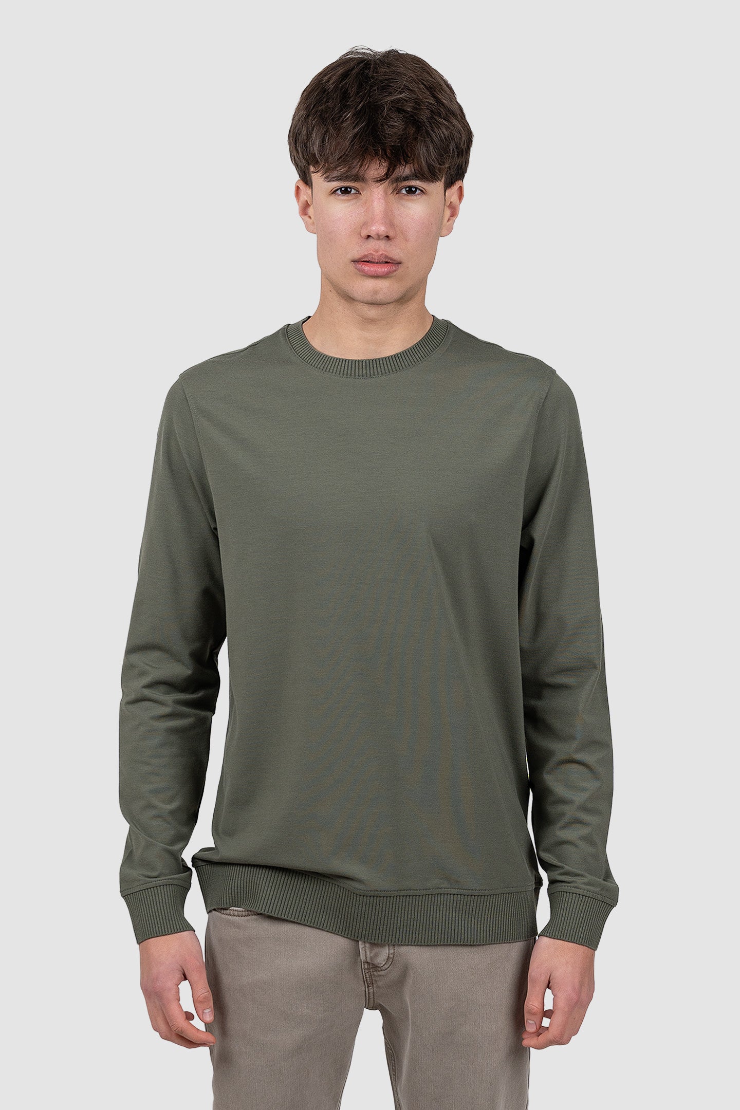 Bluză bărbați crew neck cu manșete rib, culori închise