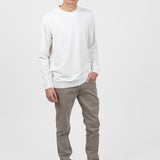 Bluză bărbați crew neck cu manșete rib, alb/bej