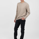 Bluză bărbați crew neck cu manșete rib, alb/bej