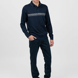 Bluză polo bărbați bleumarin cu bandă contrast