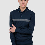 Bluză polo bărbați bleumarin cu bandă contrast