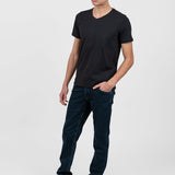 Tricou bărbați negru cu decolteu în V stretch