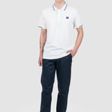 Pantaloni bărbați slim fit bleumarin din bumbac și in