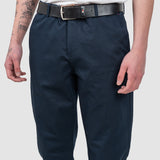 Pantaloni bărbați slim fit bleumarin din bumbac și in