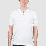 Tricou polo bărbați alb cu textură fină și guler clasic