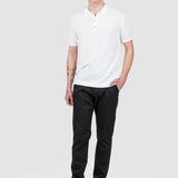 Tricou polo bărbați alb cu textură fină și guler clasic