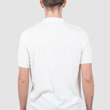 Tricou polo bărbați alb cu textură fină și guler clasic