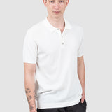 Tricou polo bărbați alb cu textură fină și guler clasic