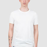 Tricou bărbați alb tricot fin cu tiv elastic și guler rotund