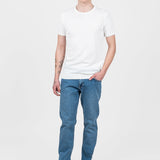 Tricou bărbați alb tricot fin cu tiv elastic și guler rotund
