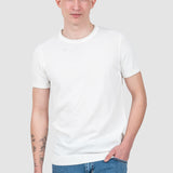 Tricou bărbați alb tricot fin cu tiv elastic și guler rotund