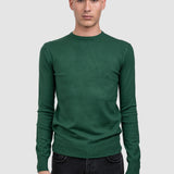 Pulover bărbați cu guler rotund, tricot fin, verde