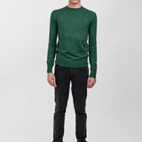 Pulover bărbați cu guler rotund, tricot fin, verde
