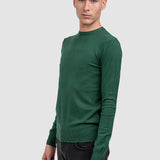 Pulover bărbați cu guler rotund, tricot fin, verde