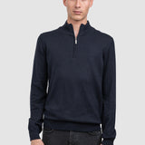 Pulover bărbați cu guler înalt și fermoar, bleumarin