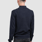 Pulover bărbați cu guler înalt și fermoar, bleumarin