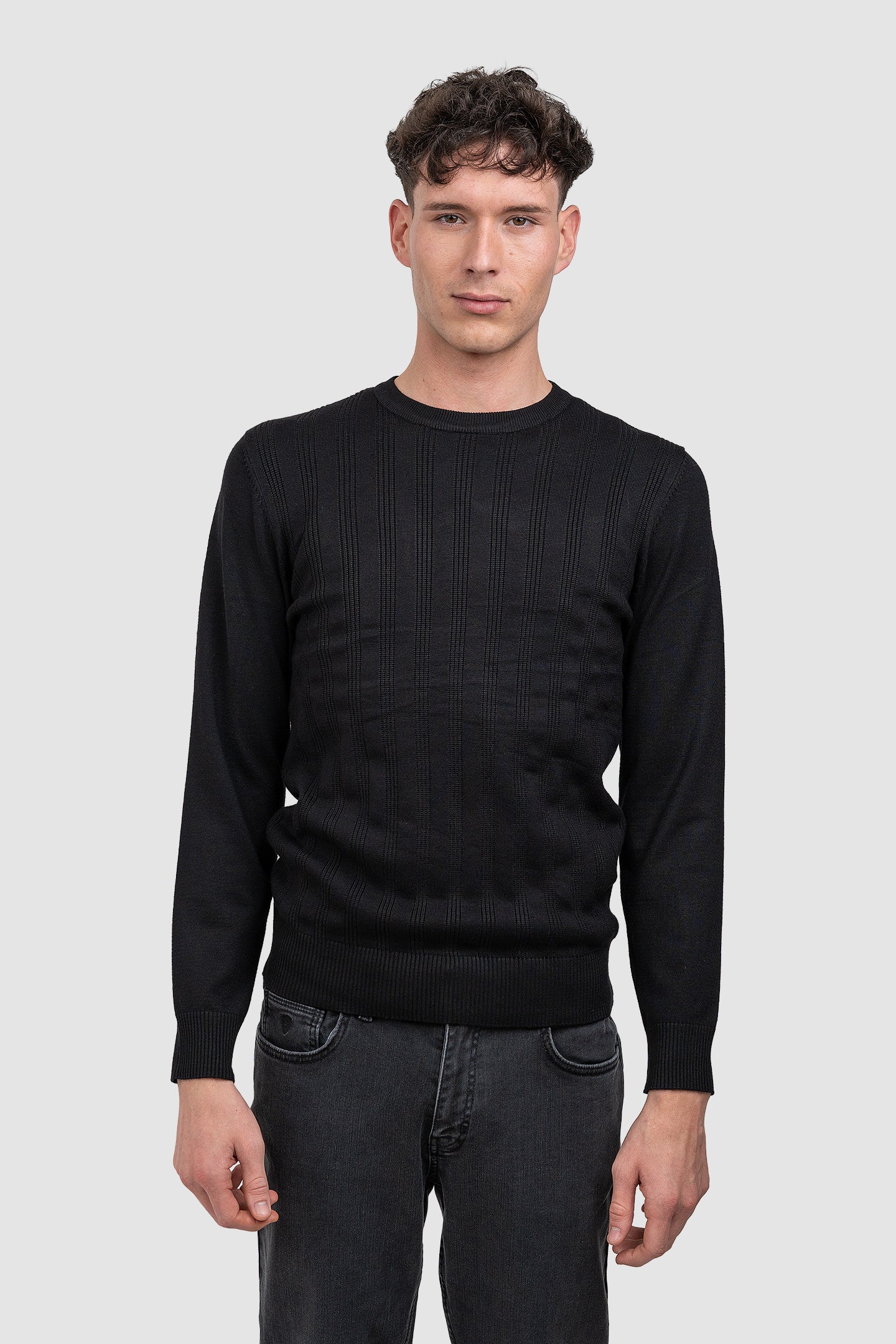 Pulover bărbații din bumbac cu textură verticală