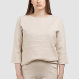 Compleu femei crem cu top lejer și pantaloni drepți tricot