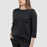 Compleu femei negru cu top lejer și pantaloni drepți tricot