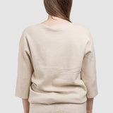 Compleu femei crem cu top lejer și pantaloni drepți tricot