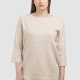 Compleu femei crem cu top lejer și pantaloni drepți tricot