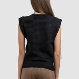 Vestă tricotată damă cu floare aplicată, culoare negru