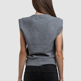 Vestă tricotată damă cu floare aplicată, culoare gri