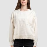 Bluză femei cu textură reliefată și buzunar aplicat, alb