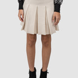 Fustă femei plisată cu talie elastică și croială evazată crem