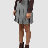 Fustă femei plisată cu talie elastică și croială evazată gri