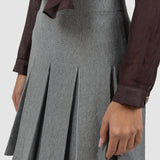 Fustă femei plisată cu talie elastică și croială evazată gri