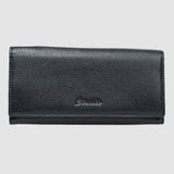 Portofel femei din piele naturală texturată cu clapă, negru