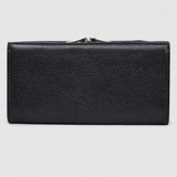 Portofel femei din piele naturală texturată cu clapă, negru