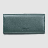 Portofel femei din piele naturală texturată cu clapă, verde