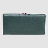 Portofel femei din piele naturală texturată cu clapă, verde