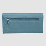 Portofel femei din piele naturală texturată cu clapă, blue