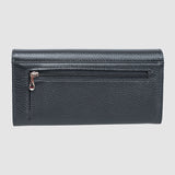 Portofel femei din piele naturală texturată cu clapă, negru