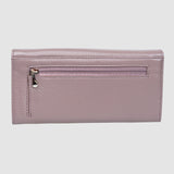 Portofel femei din piele naturală texturată cu clapă, roz pudră