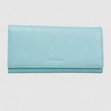 Portofel femei din piele naturală texturată cu clapă, light blue