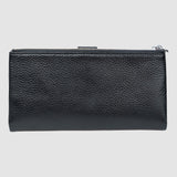Portofel femei din piele naturală cu capsă și fermoar, negru