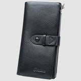 Portofel femei din piele naturală cu capsă și fermoar, negru