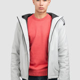 Geacă bărbați cu glugă și fermoar frontal, gri deschis