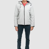 Geacă bărbați cu glugă și fermoar frontal, gri deschis