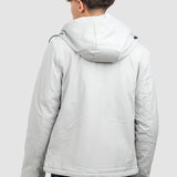 Geacă bărbați cu glugă și fermoar frontal, gri deschis